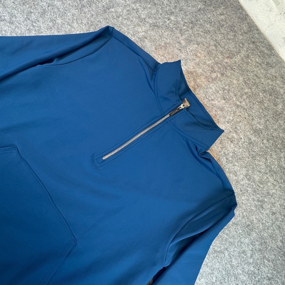 Skechers Womens XXL Teal Blue Quarter Zip Pullover Kangaroo Pocket Ribbed Top